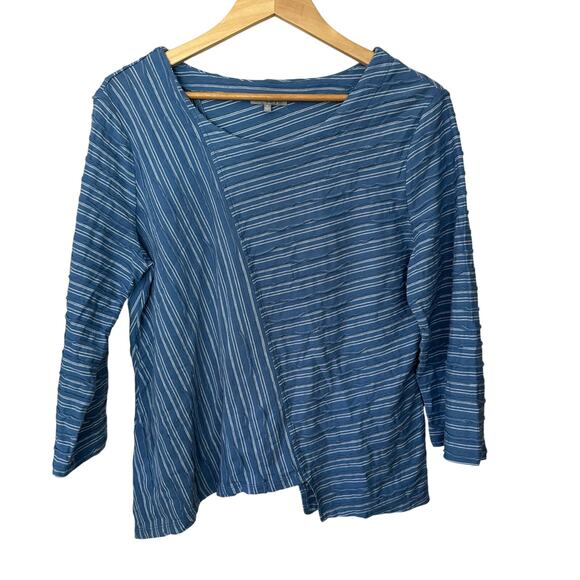 Habitat Womens Top Medium Blue Textured Asymmetrical Blouse 100%‎ Cotton Comfort - Picture 1 of 5